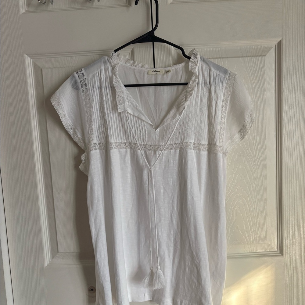 Dylan White Blouse with Lace Trim